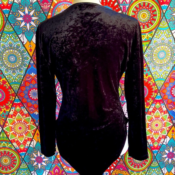 Vintage 1980s Black Velvet Bodysuit Sz 12 - Picture 2 of 6